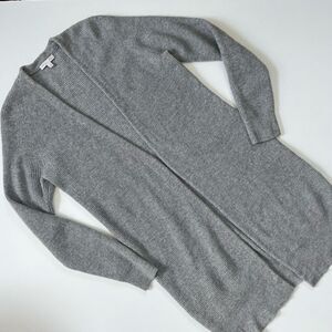 Minnie Rose 100% Cashmere Ribbed Cardigan Grey Small